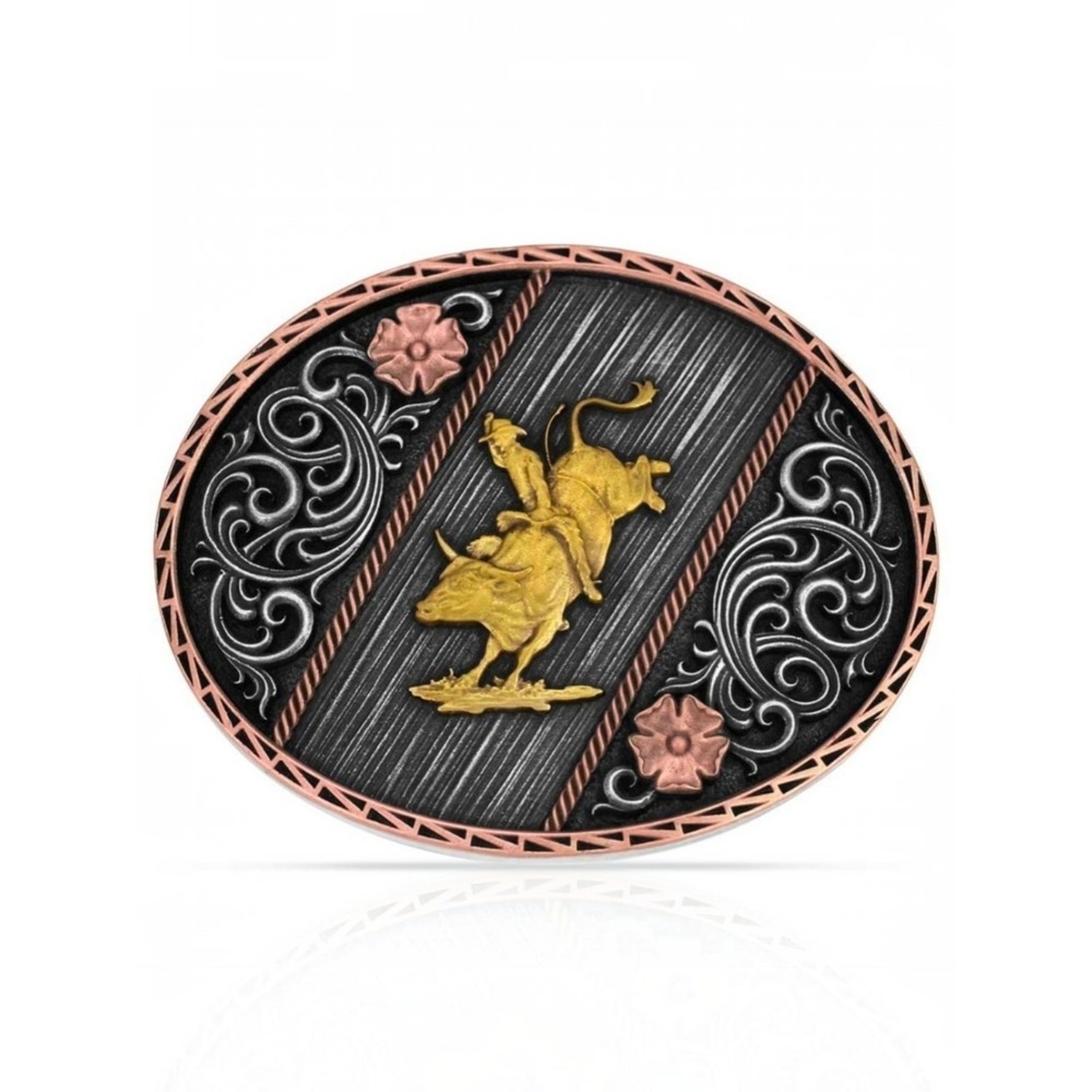 Montana Silversmiths Tri Color Rodeo Bull Rider Belt Buckle NEW